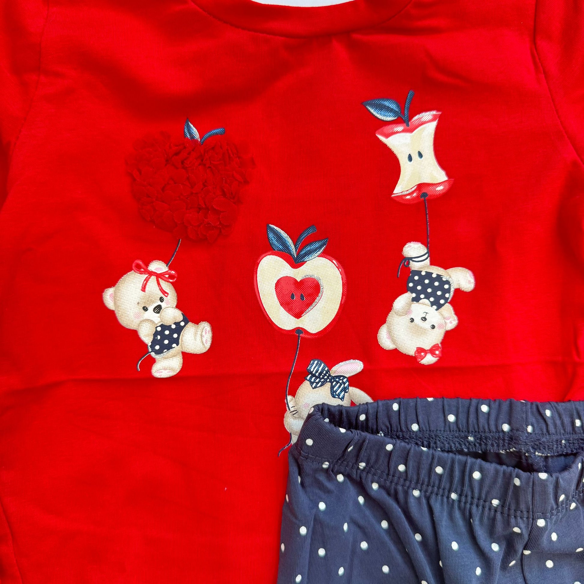 maglia bimba rossa stampa decorativa cotone dettaglio frontale