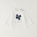 Pantalone bambino blu a microfantasia visto dal retro con tasche applicate