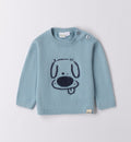 Maglione con cane e jeans blu per bambino, abbigliamento casual.