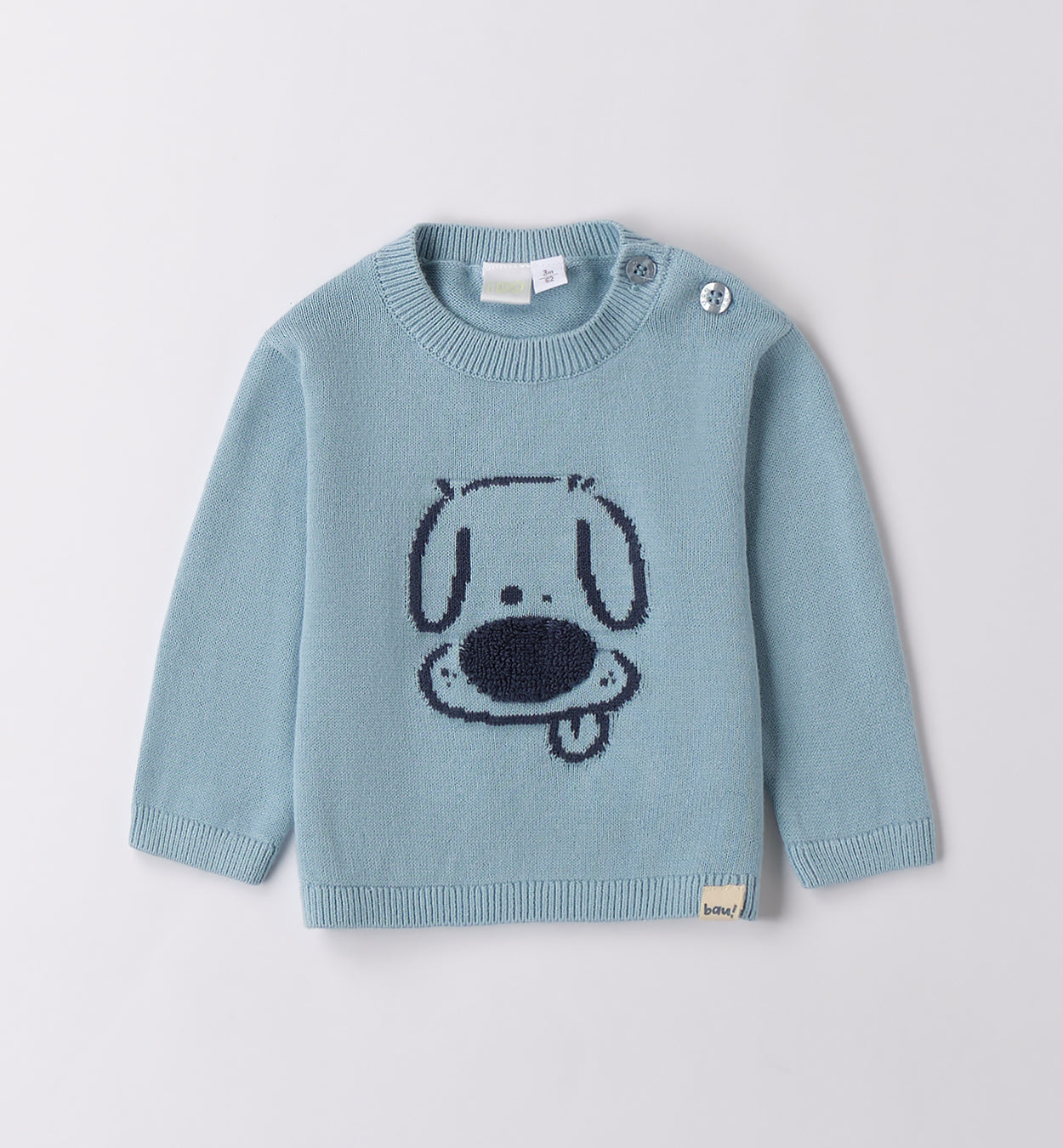 Maglione con cane e jeans blu per bambino, abbigliamento casual.