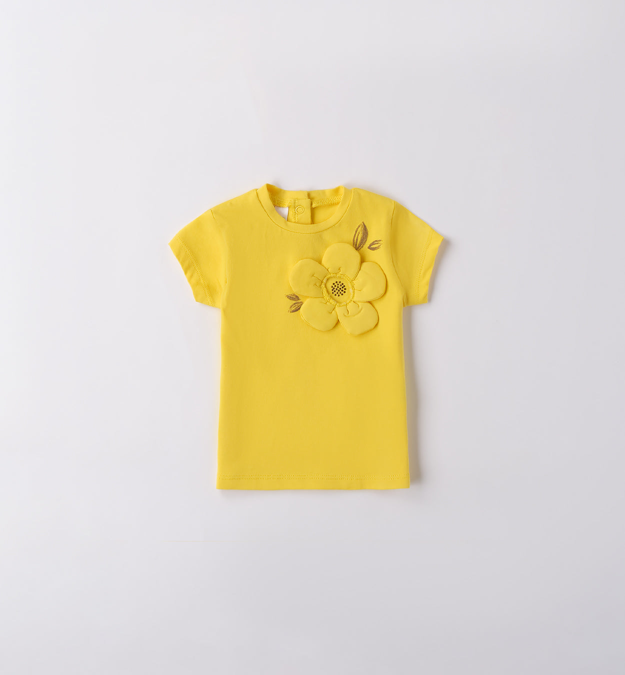 Completo bambina con t-shirt gialla fiore applicato e shorts in jeans