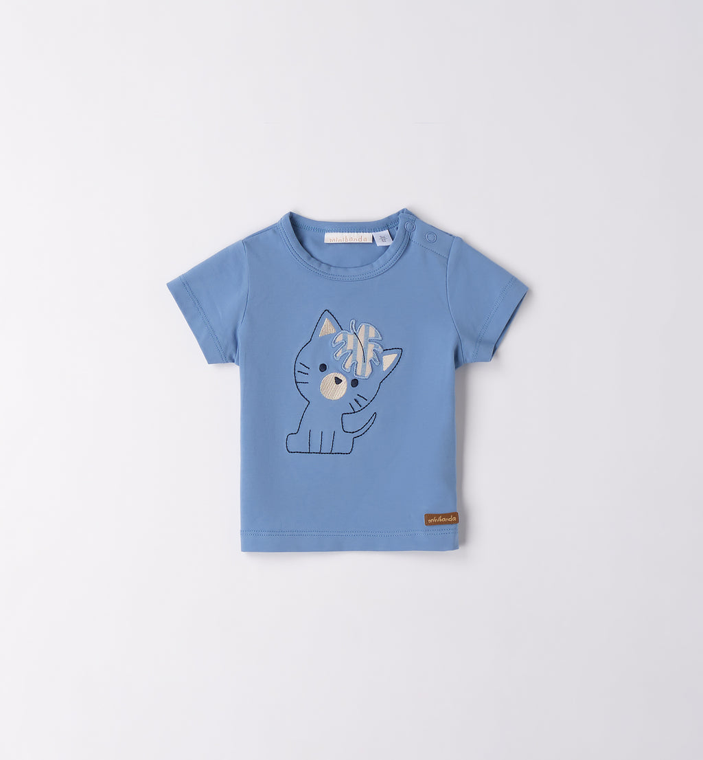 T-shirt con gatto e pantaloncini jeans per bambino, abbigliamento estivo casual.