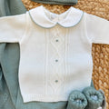 Uscita clinica neonato in pura lana verde e panna con copertina cappellino e scarpine coordinate
