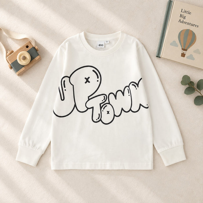 Maglia panna bimbo iDO a manica lunga con grafica nera sul davanti