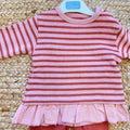 Completo bimba in caldo cotone con maglia rigata rosa e leggings coordinati
