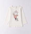 maglia bambina cotone bianco con stampa girl e gattino