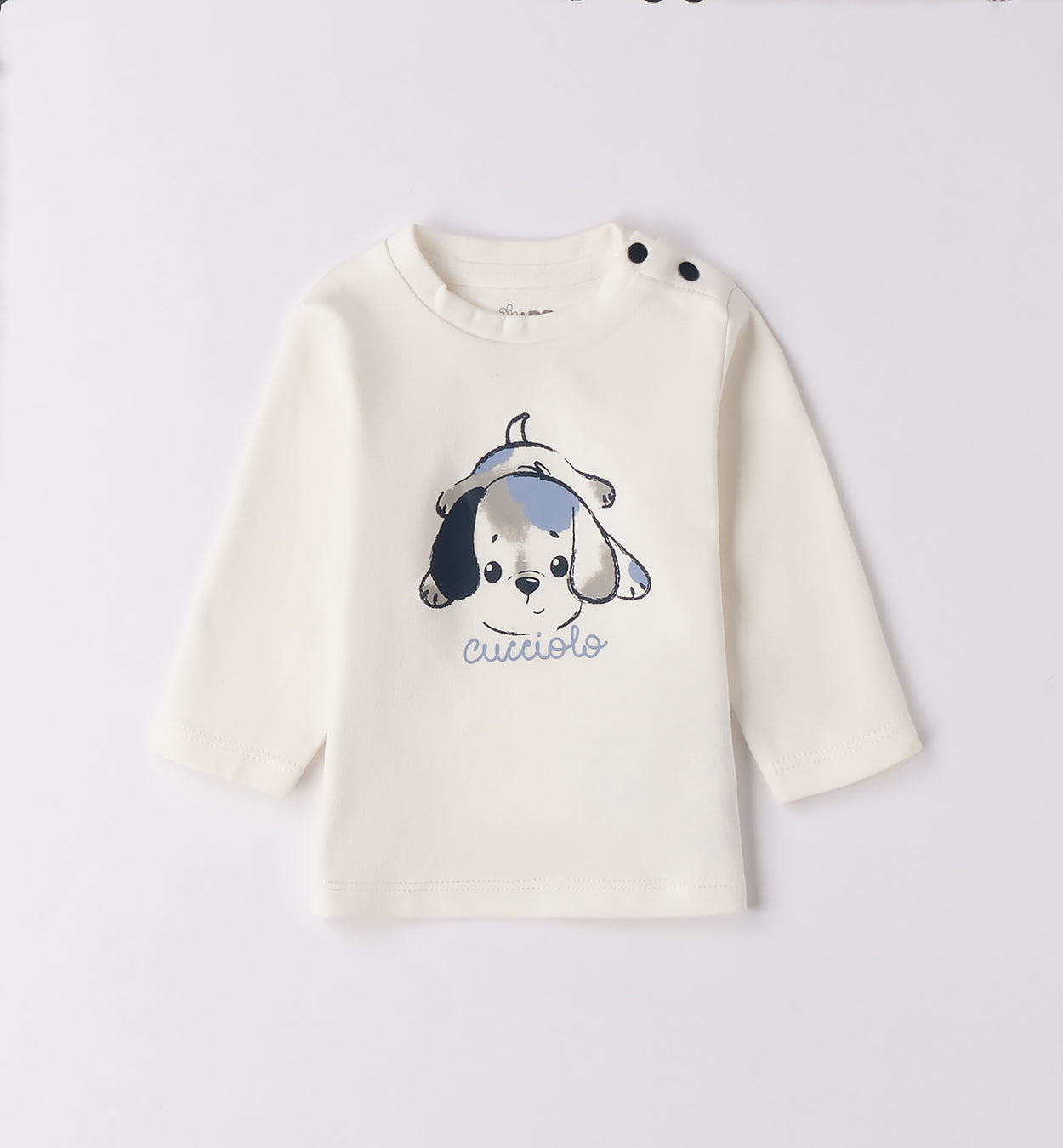 maglia bianca neonato con stampa cagnolino cucciolo