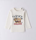 maglia bianca neonato con stampa orsacchiotti college