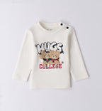 maglia bianca neonato con stampa orsacchiotti college