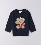 maglia blu bambino con ricamo orsetto sul davanti