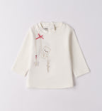 maglia panna neonata con ricamo orsetto e fiocco rosa