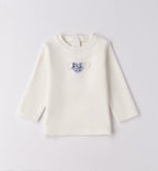 maglia panna neonato con ricamo cuore azzurro