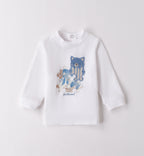 Pantaloni bambino a righe azzurro e beige con tasche


