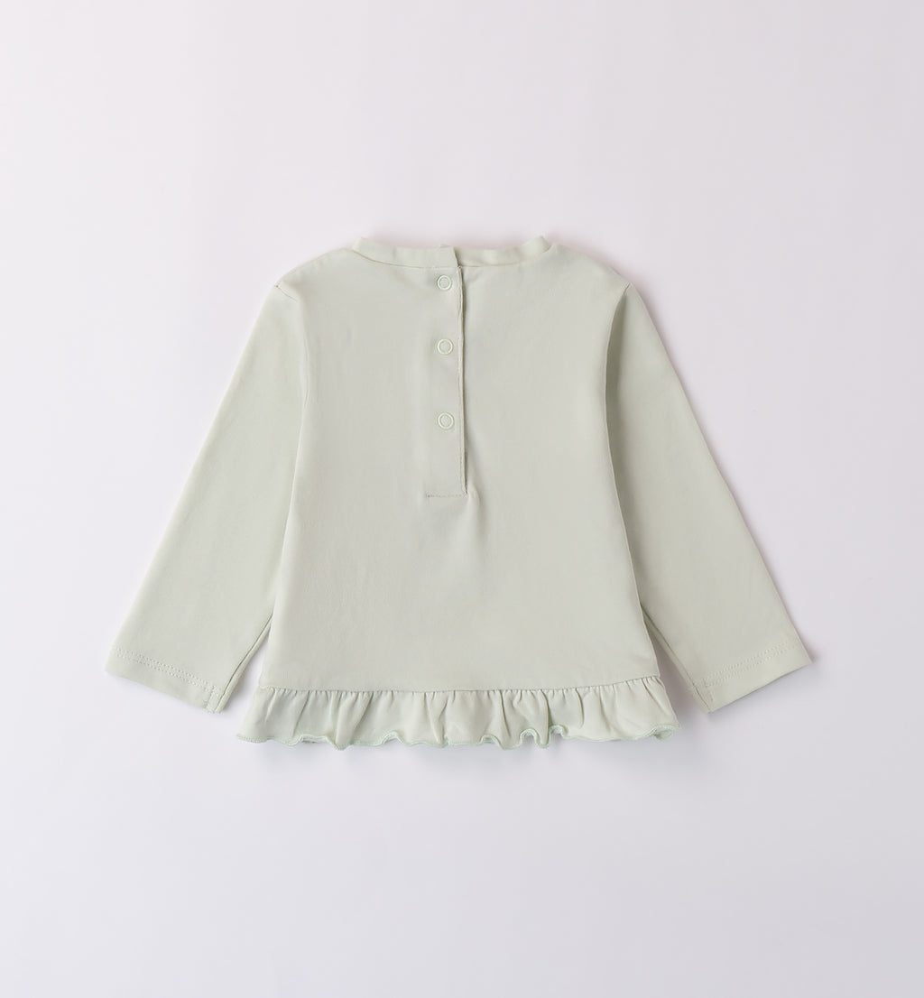 Maglietta cotone bambina verde menta con stampa floreale in rilievo