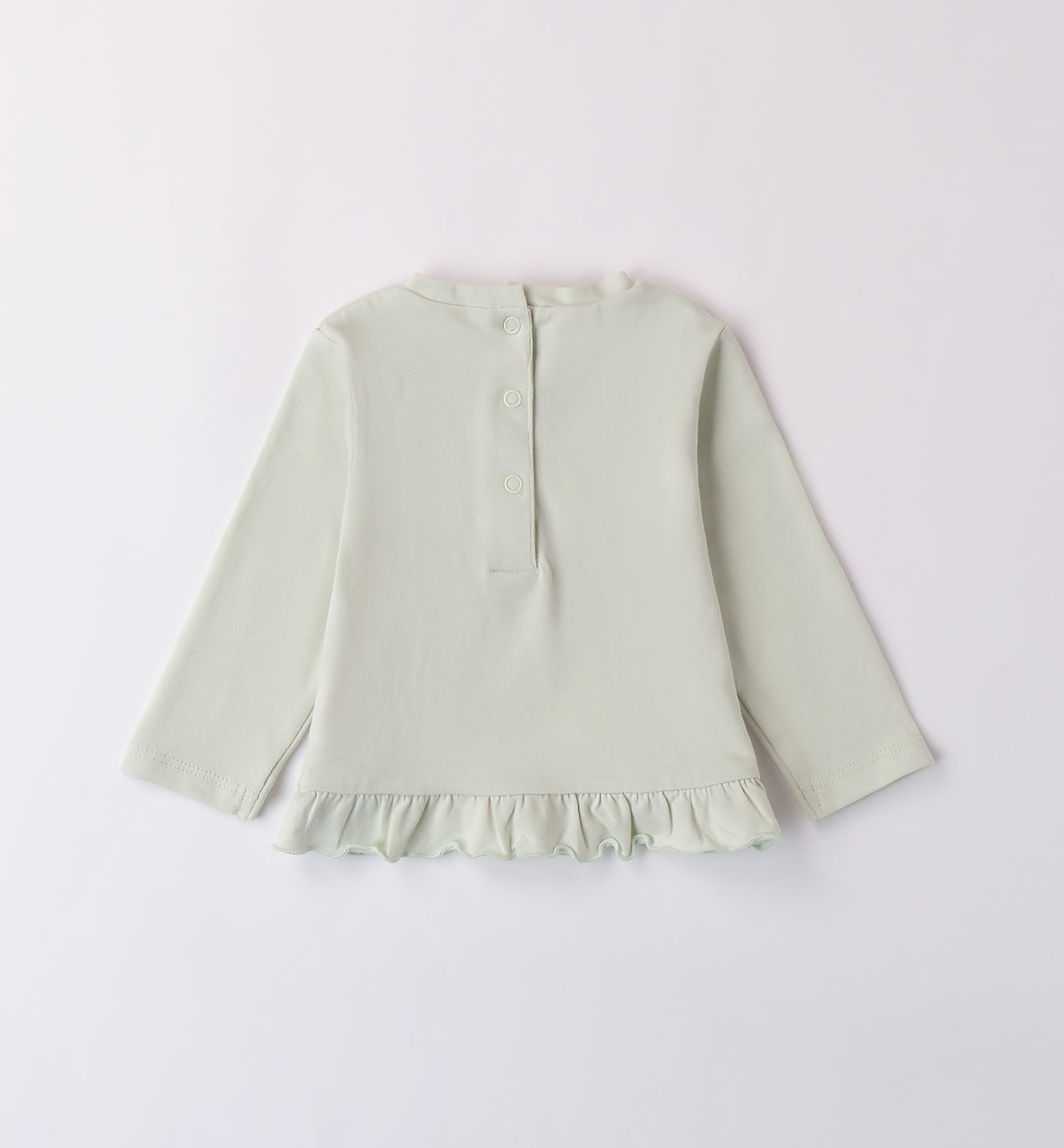 Maglietta cotone bambina verde menta con stampa floreale in rilievo