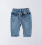 Retro jeans bambina con dettagli volant e orlo sfrangiato