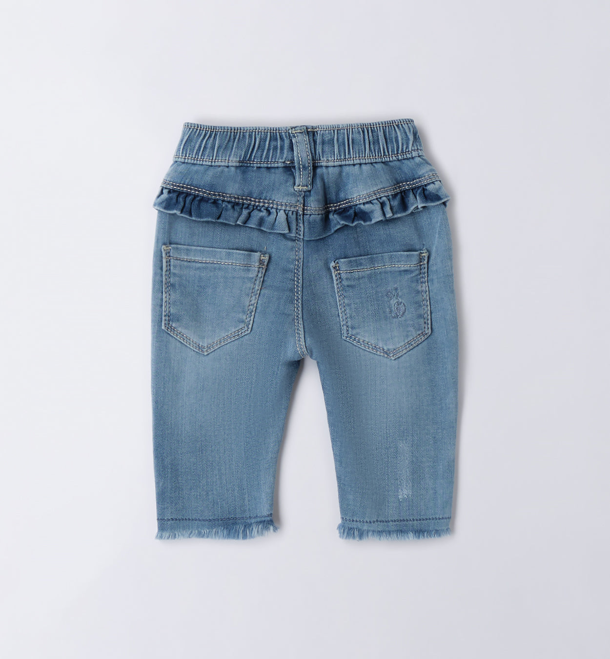 Retro jeans bambina con dettagli volant e orlo sfrangiato