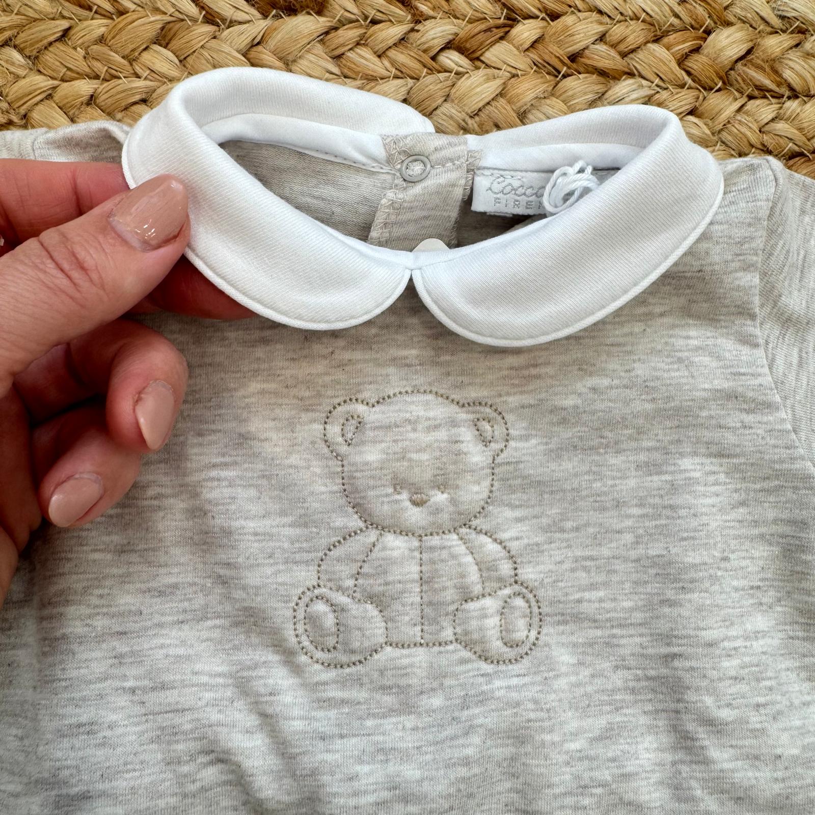 maglietta neonato con colletto e orsetto ricamato