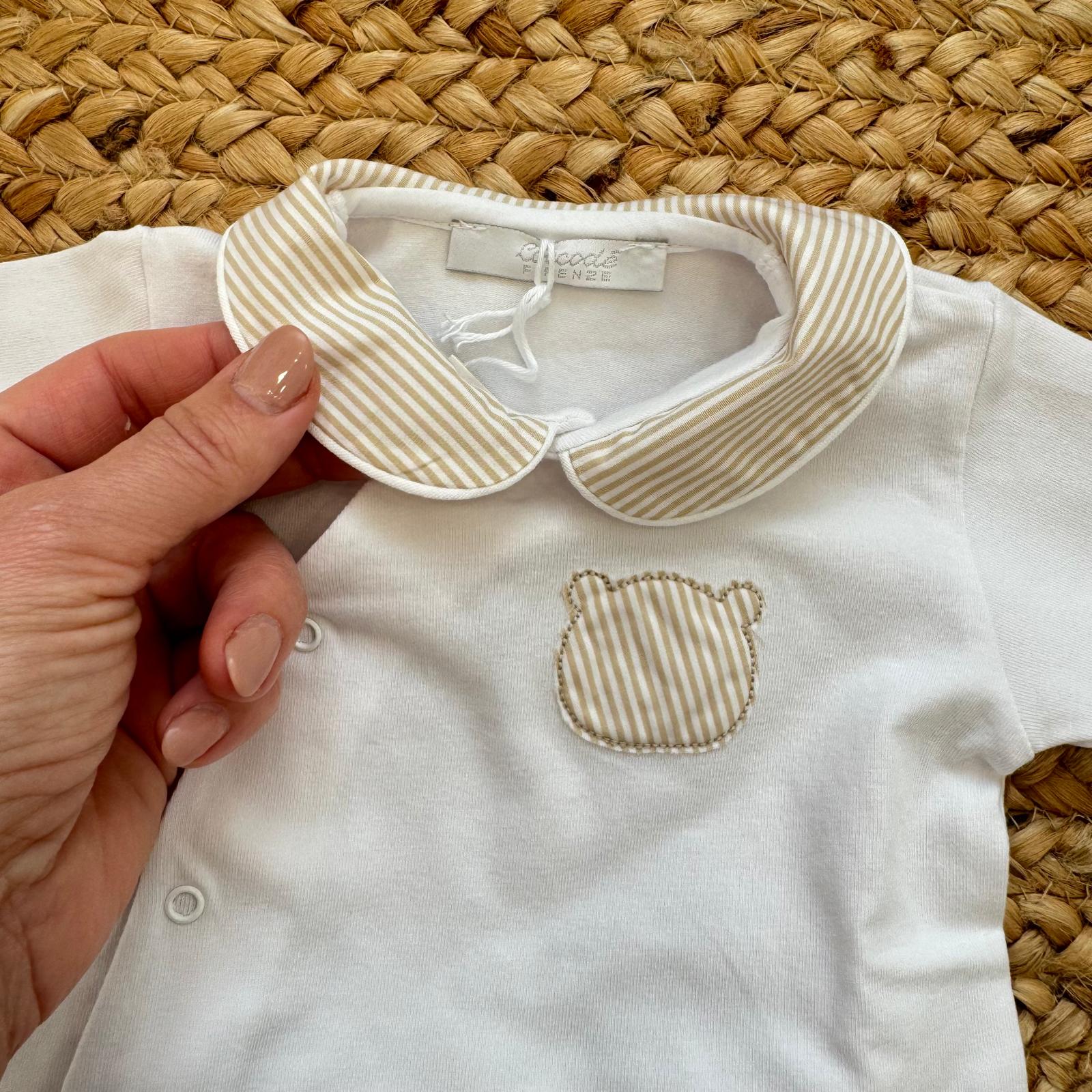 maglietta neonato colletto rigato con orsetto