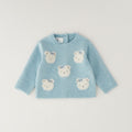 Maglioncino bimba azzurro con applicazioni orsetti bianchi e fiocchetti