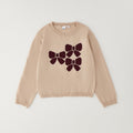 Completo bimba con maglioncino beige con fiocchi bordeaux e pantaloncino bordeaux