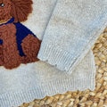 Maglioncino bambina beige con cagnolino in rilievo e colletto bordeaux