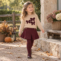 Completo bimba con maglioncino beige con fiocchi bordeaux e pantaloncino bordeaux