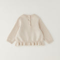 Maglioncino bimba beige in cotone e lana con fiori gialli applicati e volant