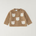 Maglioncino bimba tortora con gattini bianchi e fiocchetti rosa