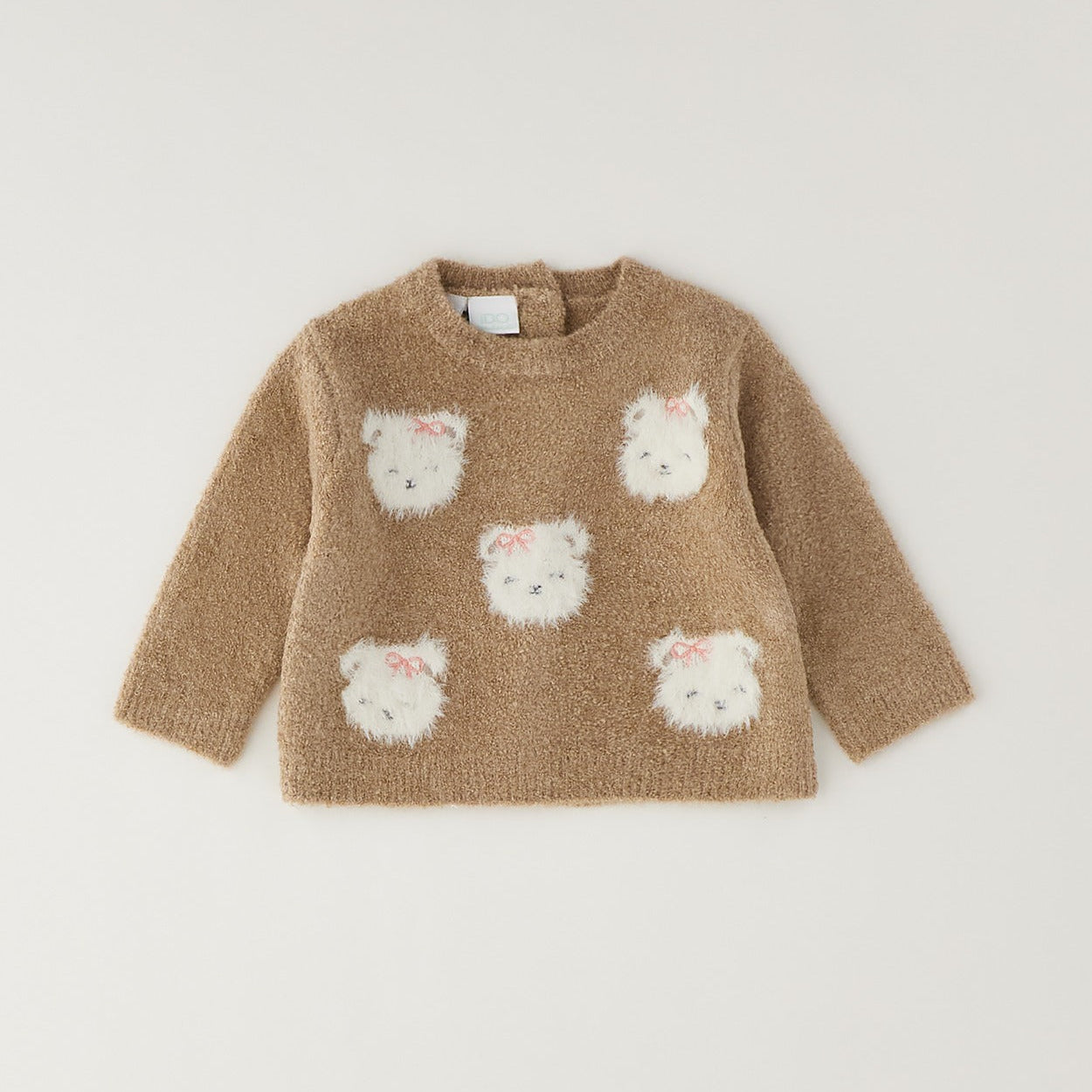 Maglioncino bimba tortora con gattini bianchi e fiocchetti rosa