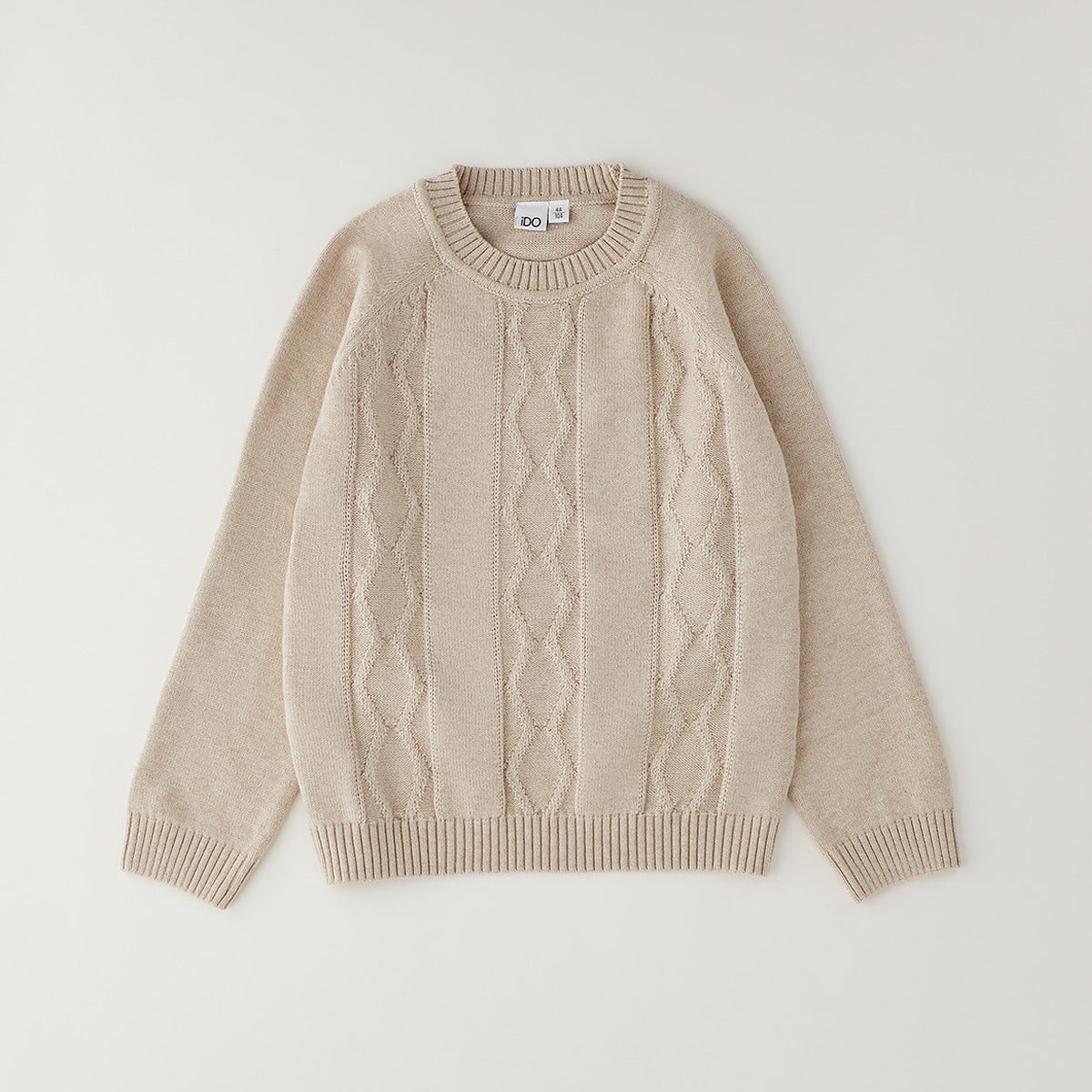 Maglioncino bimbo beige in cotone e lana con lavorazione a rombi