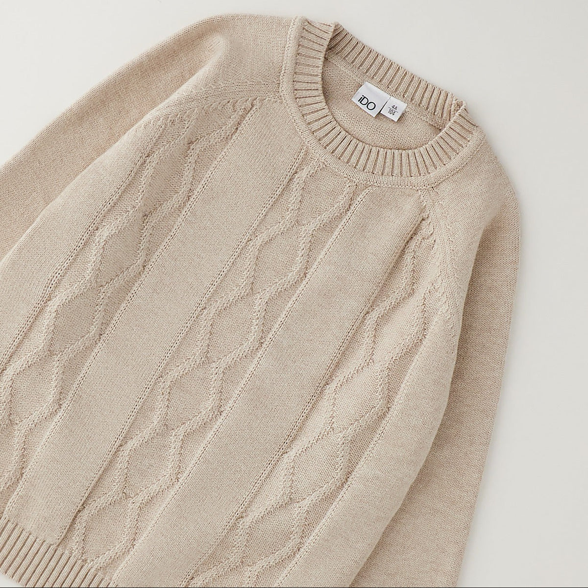 Maglioncino bimbo beige in cotone e lana con lavorazione a rombi