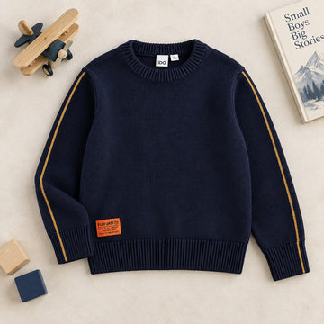 Maglioncino bimbo blu navy iDO con profilo cammello sulle maniche
