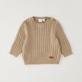 Maglioncino neonato beige in cotone e lana con lavorazione a trecce