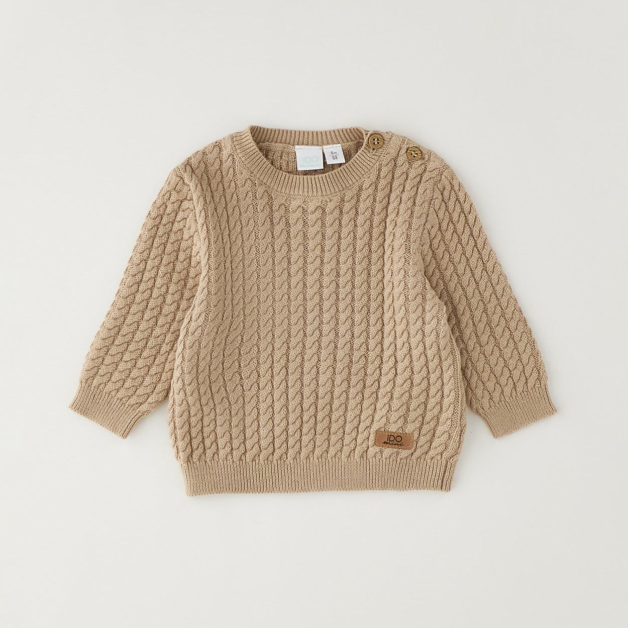 Maglioncino neonato beige in cotone e lana con lavorazione a trecce
