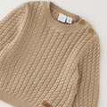 Maglioncino neonato beige in cotone e lana con lavorazione a trecce