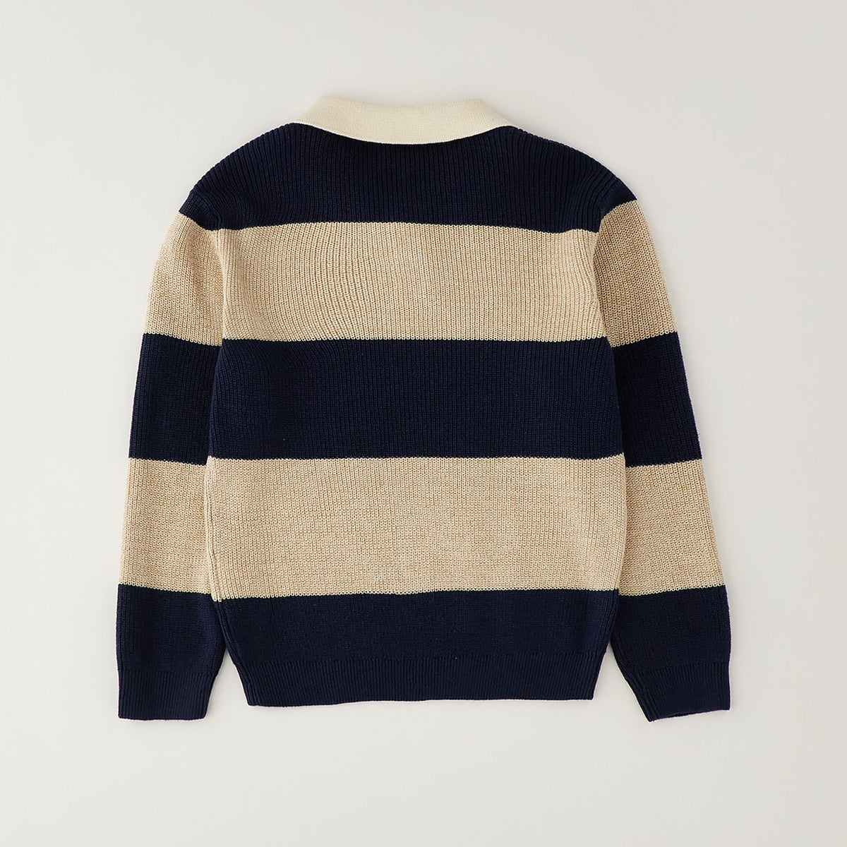 Maglioncino polo bimbo a righe blu e beige con colletto