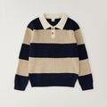 Maglioncino polo bimbo a righe blu e beige con colletto