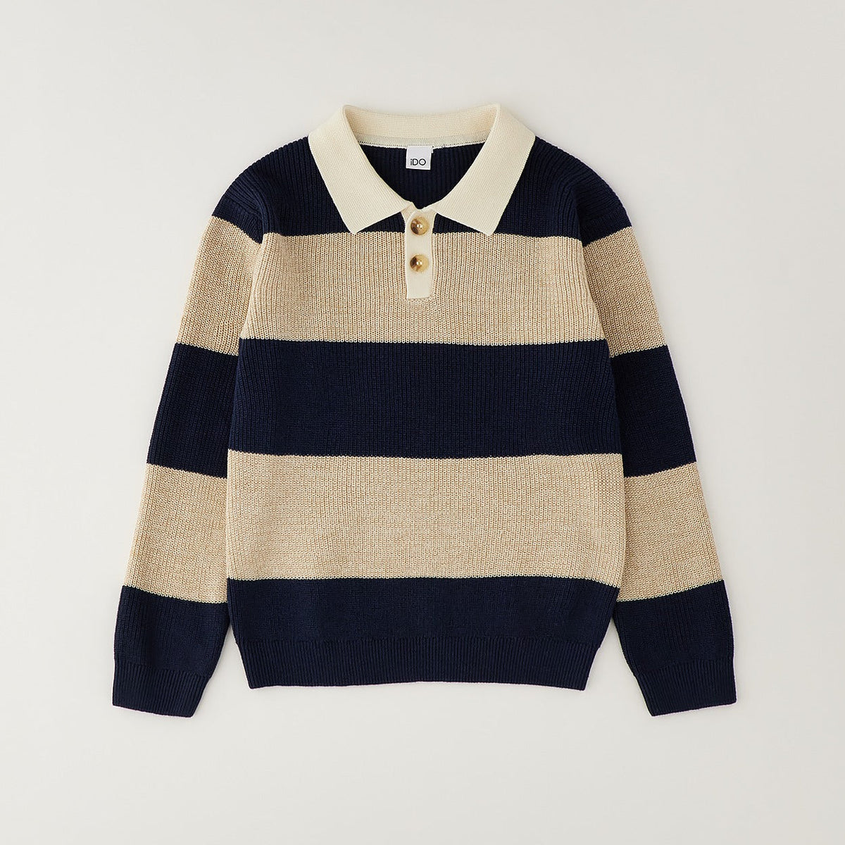 Maglioncino polo bimbo a righe blu e beige con colletto