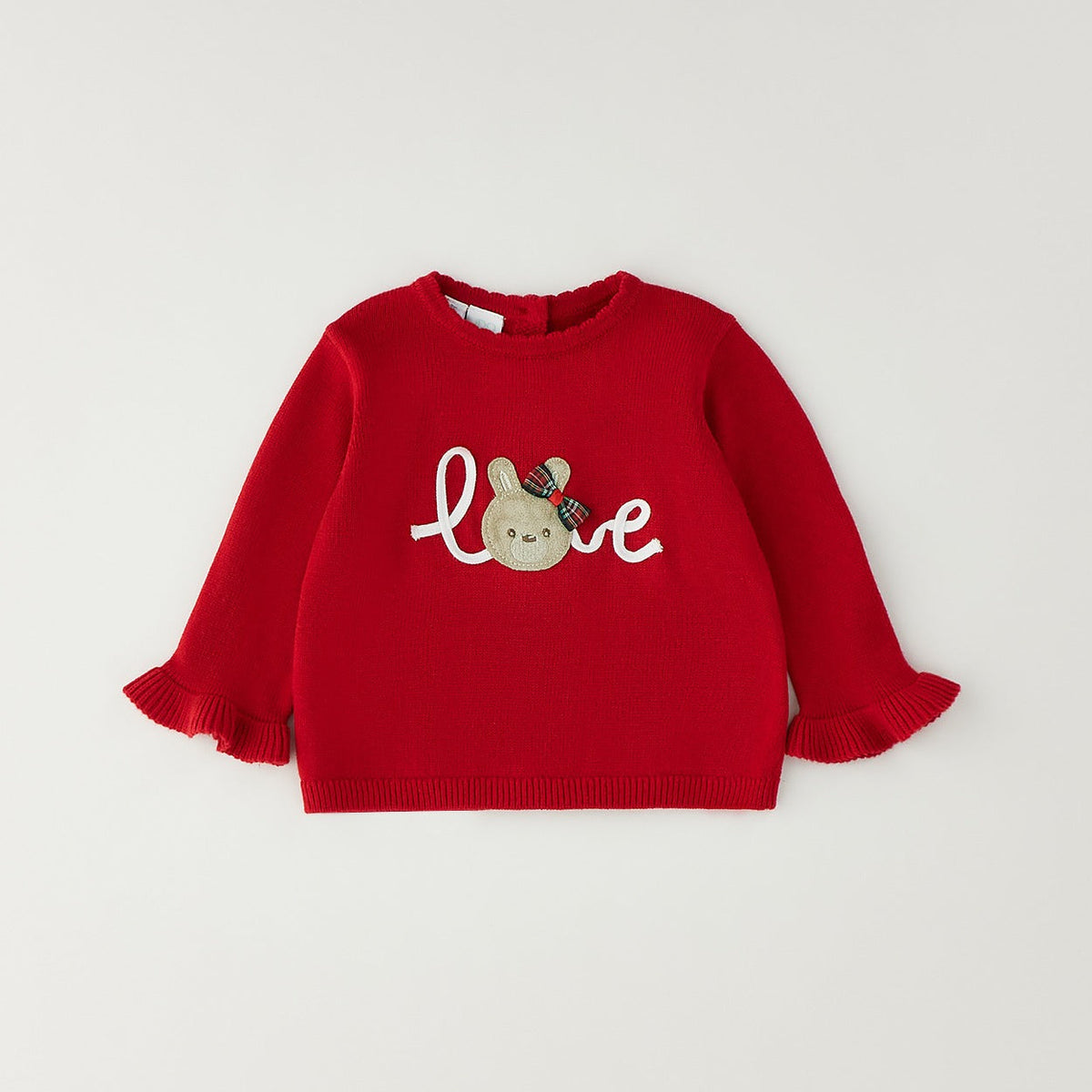 	Completo natalizio bimba con maglioncino rosso Love e pantaloncini tartan