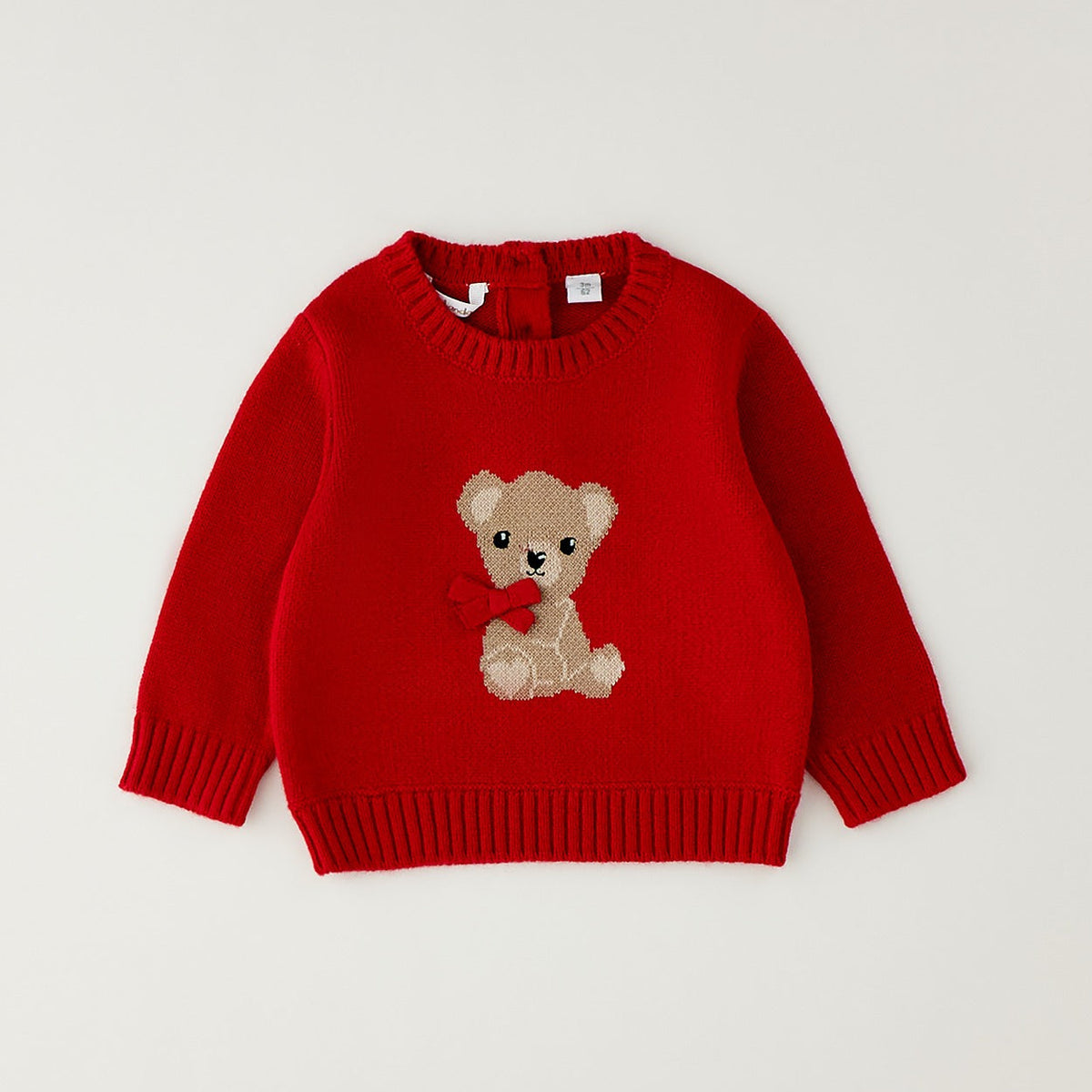 	Completo natalizio bimba con maglioncino rosso orsetto e gonna tartan