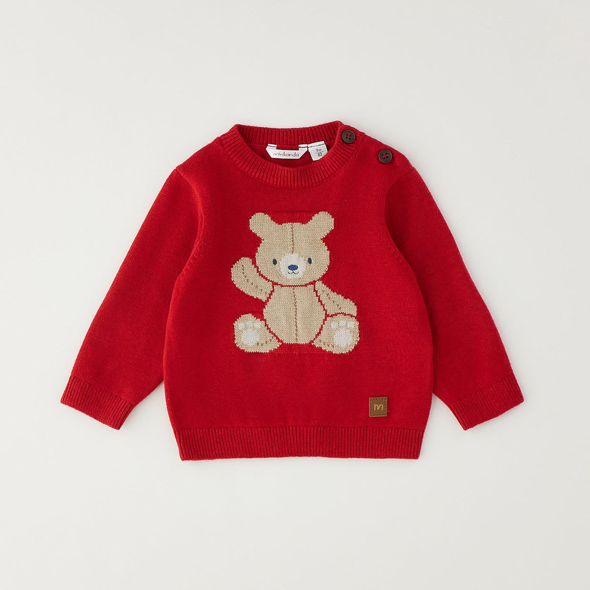 Maglioncino rosso bimbo Minibanda con orsetto beige e bottoni sulla spalla