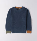 maglioncino bambino blu caldo cotone con polsini a contrasto