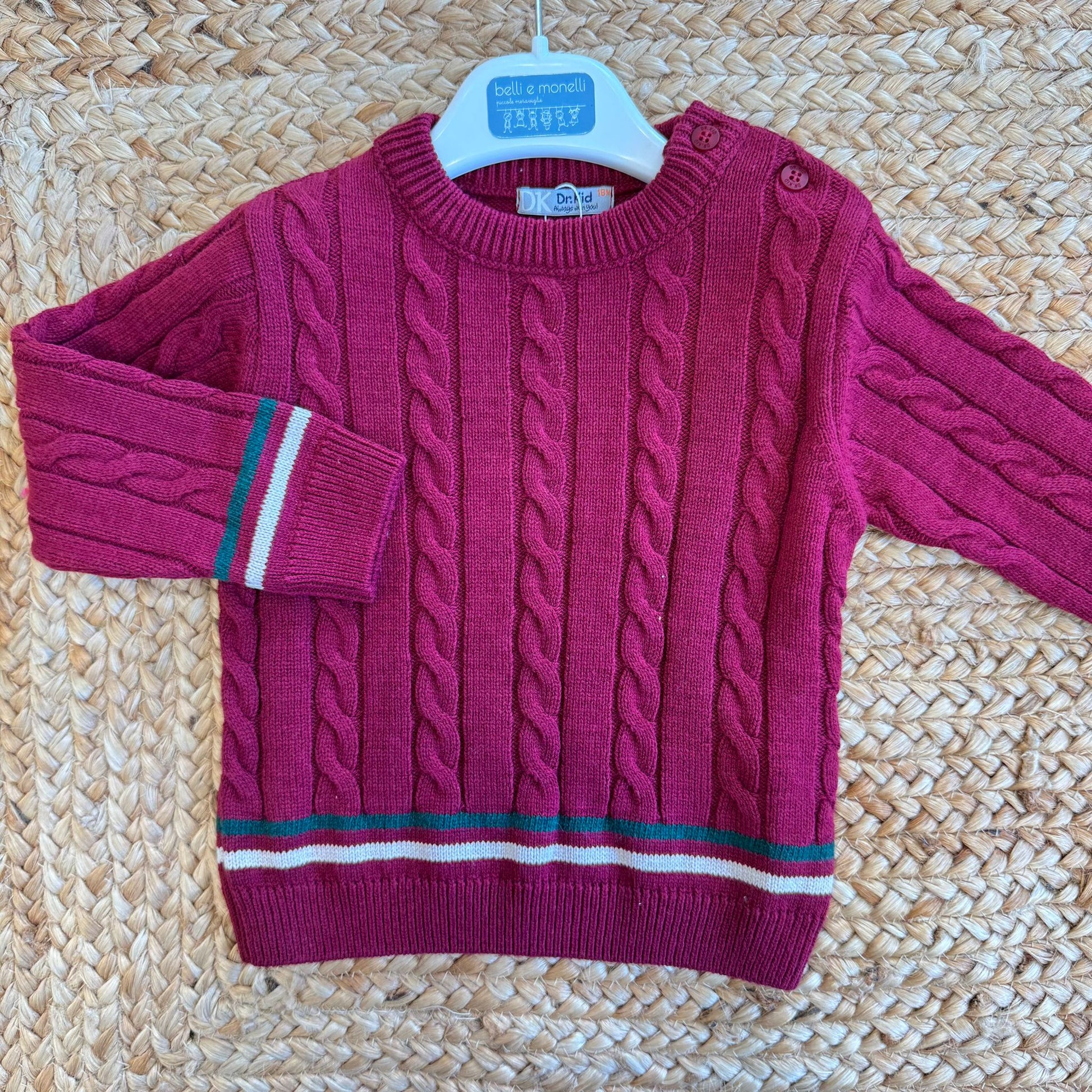 maglioncino bimbo bordeaux con trecce e righe decorative
