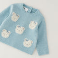 Maglioncino bimba azzurro con applicazioni orsetti bianchi e fiocchetti