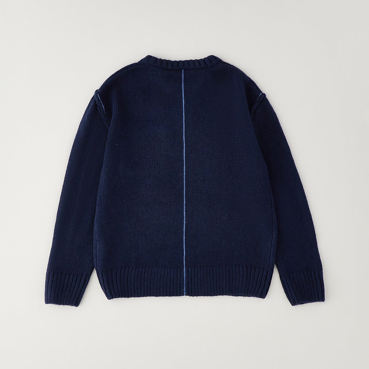 Maglione bimbo blu girocollo con taschino e profilo azzurro a contrasto