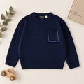 Maglione bimbo blu girocollo con taschino e profilo azzurro a contrasto