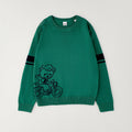 Maglione bimbo verde con orsetto in moto e dettagli blu