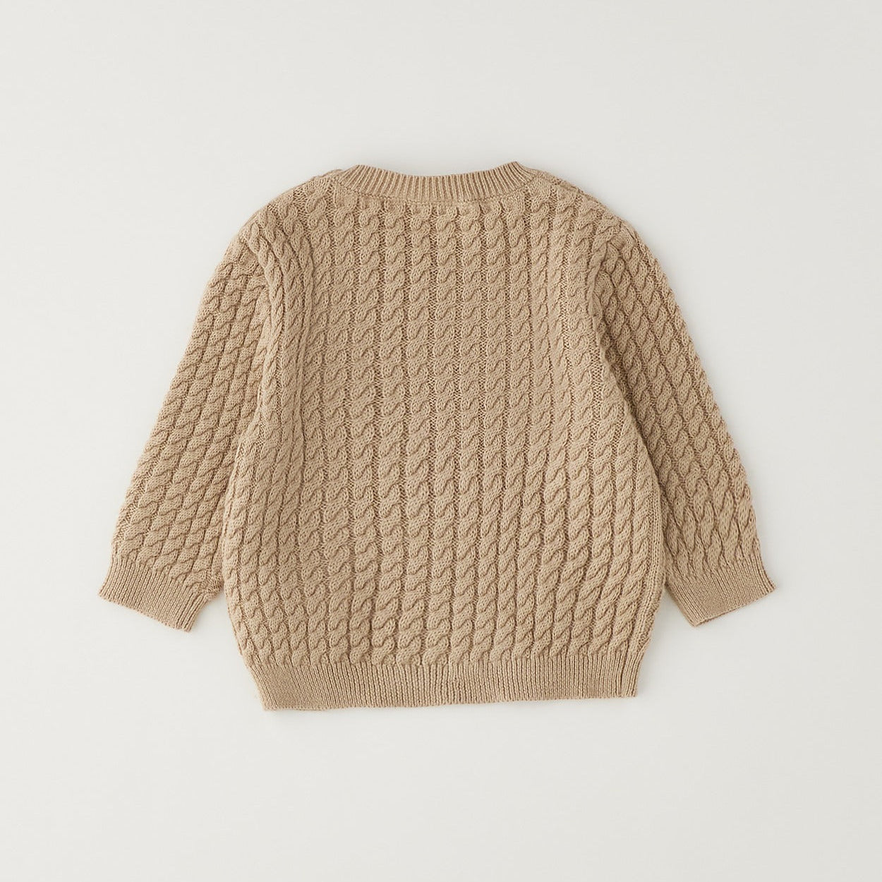 Maglioncino neonato beige in cotone e lana con lavorazione a trecce