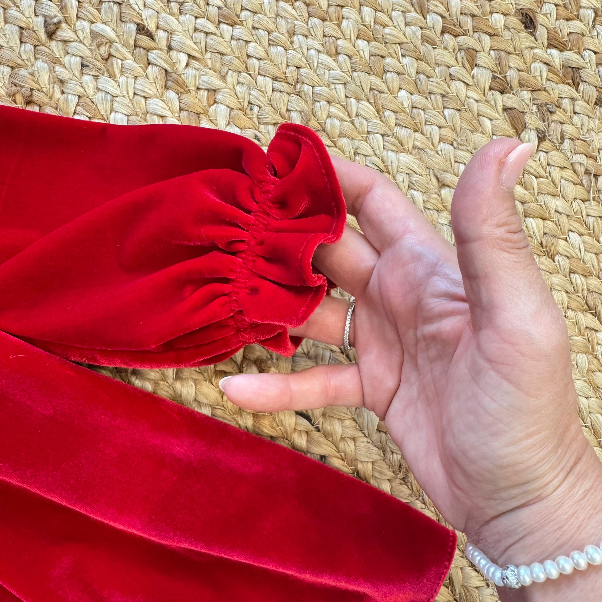 manica arricciata abito velluto rosso bambina